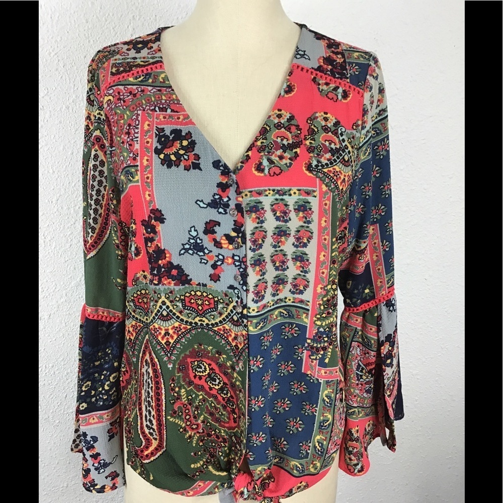 Olive hill multicolor boho tunic blouse si…